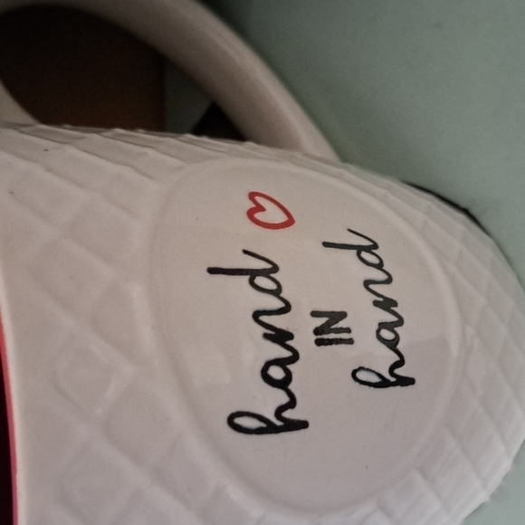 TWO of a KIND MUG SET waffle design ivory Red LOVE HEARTS COUPLES wedding gift - Picture 2 of 6